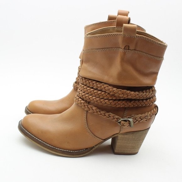 Dingo Caramel Brown Leather Slouchy Western Ankle Boots - Picture 5 of 11
